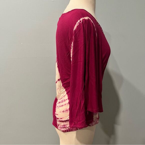 INC International Concepts Pink & White Tie Dye Studded Batwing Poncho Blouse XS - Picture 4 of 6